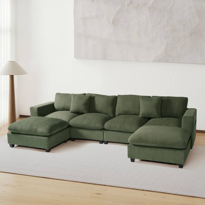Hamilton 6-Piece Corduroy Upholstered Modular Sectional with USB Port
