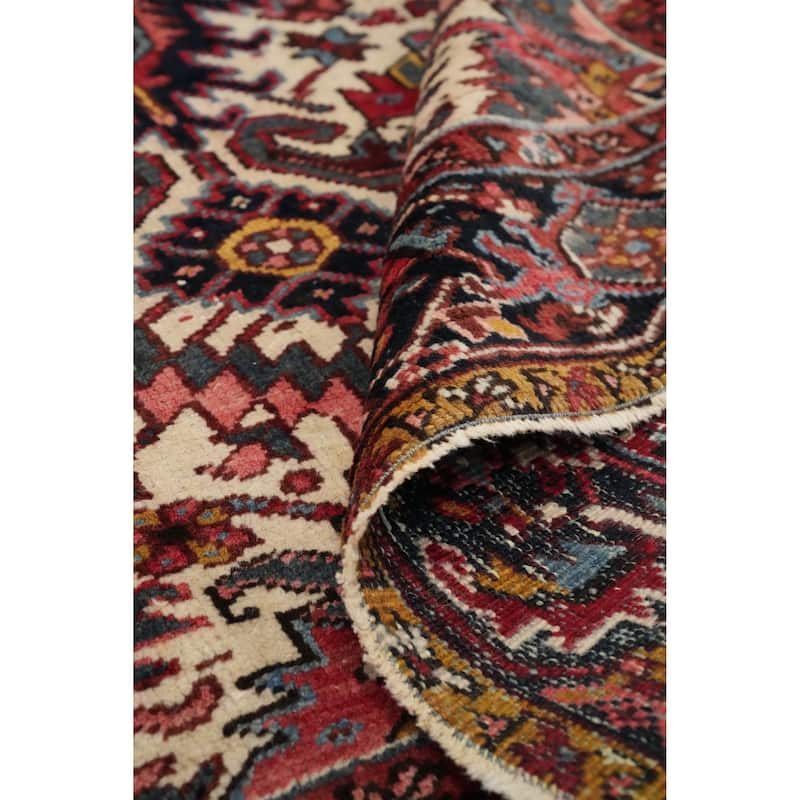 Hand Knotted Oriental 100% Wool Carpet Traditional Geometric Beige & Ivories Heriz Area Rug - 9' 7'' X 7' 5''