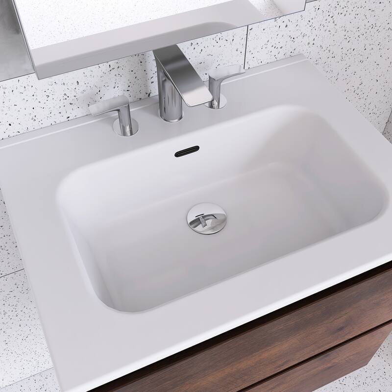 Floating Integrated Bathroom Vanity with Ceramic Sink, Three Faucet Holes