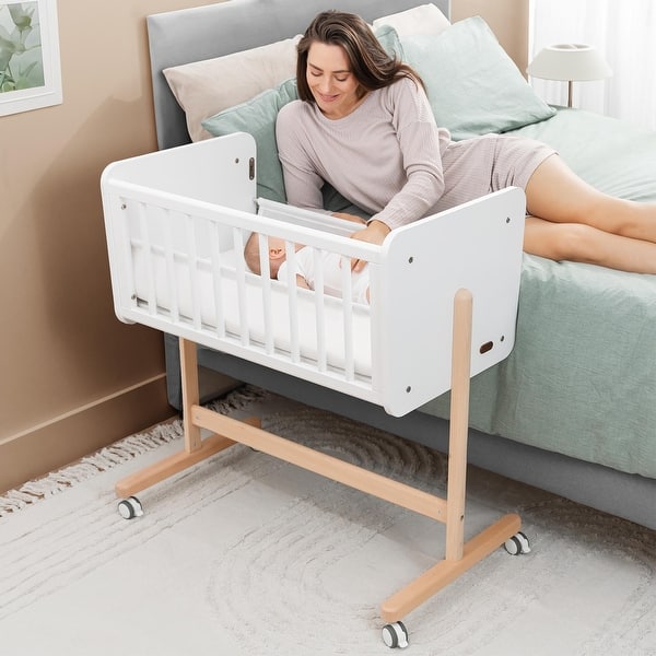 slide 2 of 7, Comfy Cubs Wooden Bedside Bassinet Sleeper Light Wood White