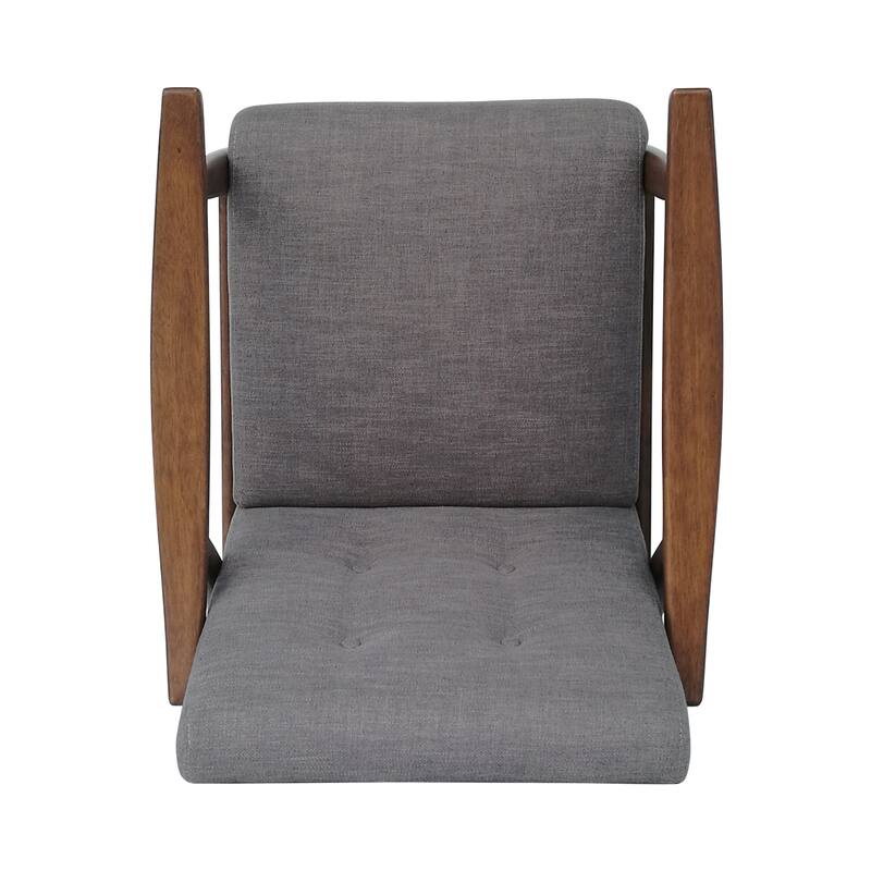 Polyester Upholstery Mid-Century Tufted Armchair with Rubberwood Frame