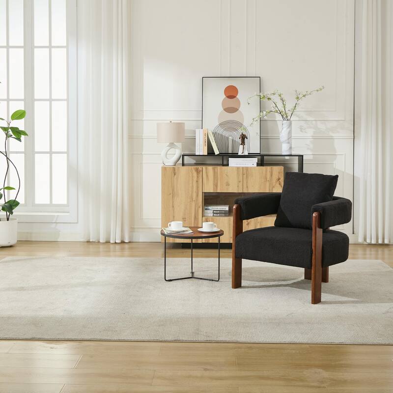 SEYNAR Modern Teddy Upholstered Fabric Round Armchair with pillow