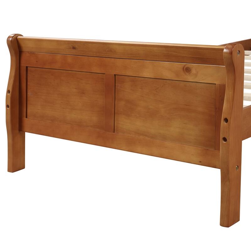 Sturdy Pine Wood Platform Bed with Oak Finish, 10 Slat Support, No Box Spring Required, Queen/Full/Twin