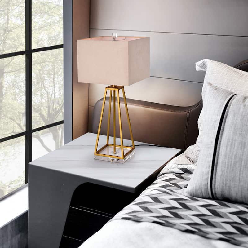 Abigale Aged Brass 1-Light Square Fabric Shade Table Lamp