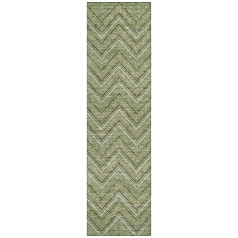 Machine Washable Indoor/ Outdoor Modern Chevron Chantille Rug