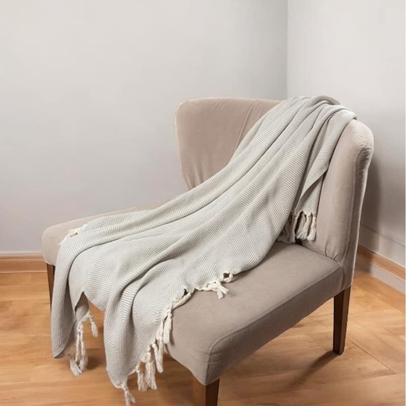 50" X 60" Gray Woven Cotton Herringbone Throw Blanket with Fringe - Throw