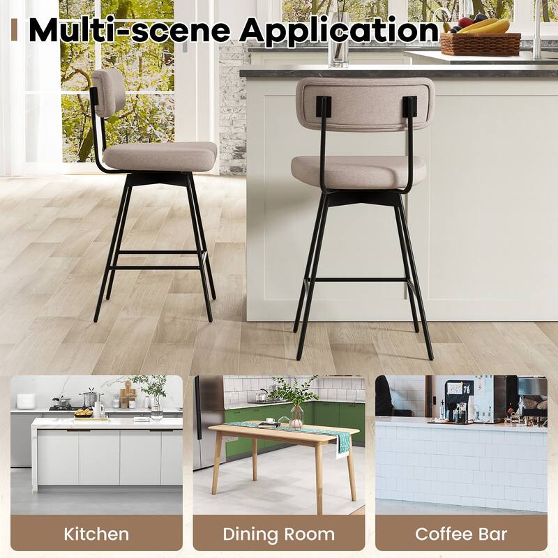 Gymax 2PCS Swivel Bar Stool 25'' Upholstered Bar Height Dining Chair