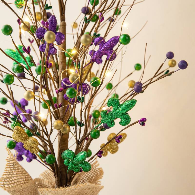 Glitzhome Heart Berry & Fleur-de-Lis Tree Valentine's & Mardi Gras Tree