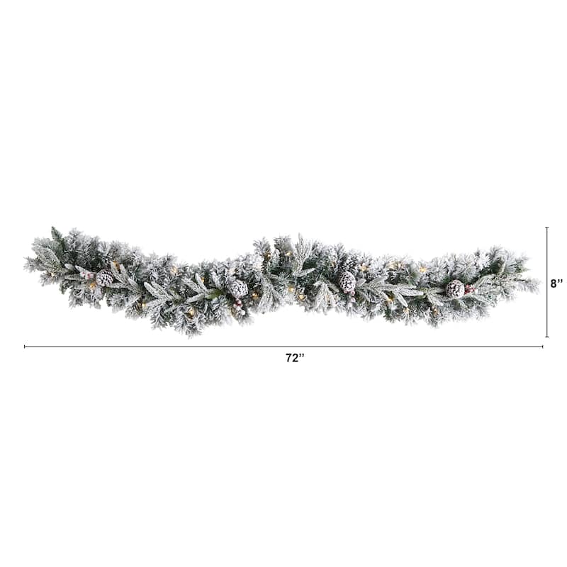 6' Flocked Artificial Christmas Garland with Pine Cones and 35 Warm White LED Lights - 72