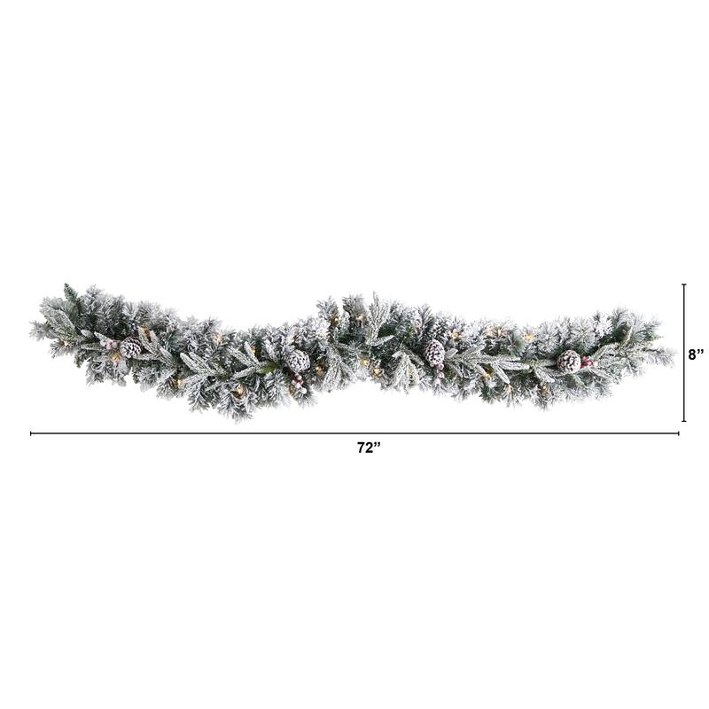 Pre-Lit Flocked and Pine Cones Artificial Christmas Garland - 6’ x 8" - Clear LED Lights