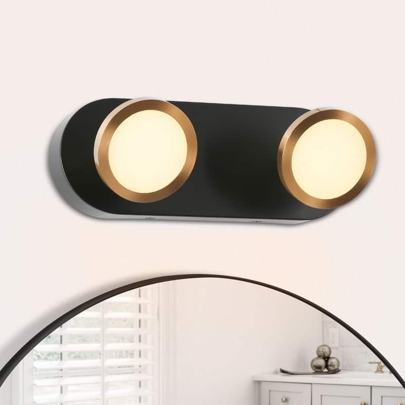 Modern 2-Light Black Gold LED Wall Sconces Bathroom Vanity Lights with Adjustable Shades - 11.8" L x 3.3" W x 4.3" H