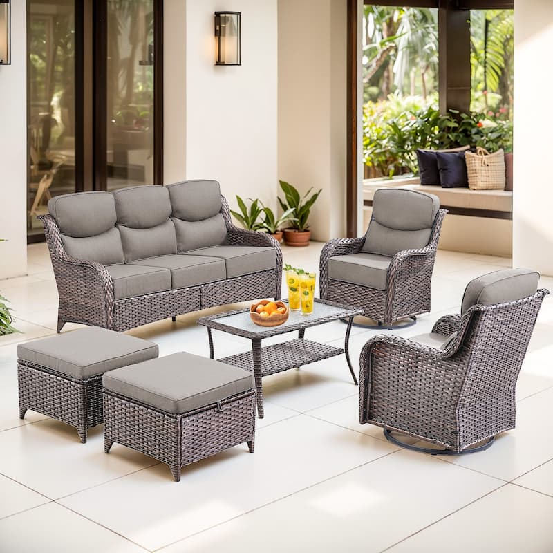 Gymojoy 6-Piece Patio Furniture Set with Swivel Glider Chairs, 6-Inch Ultra-Plush Cushions & Water-Resistant Olefin Fabric