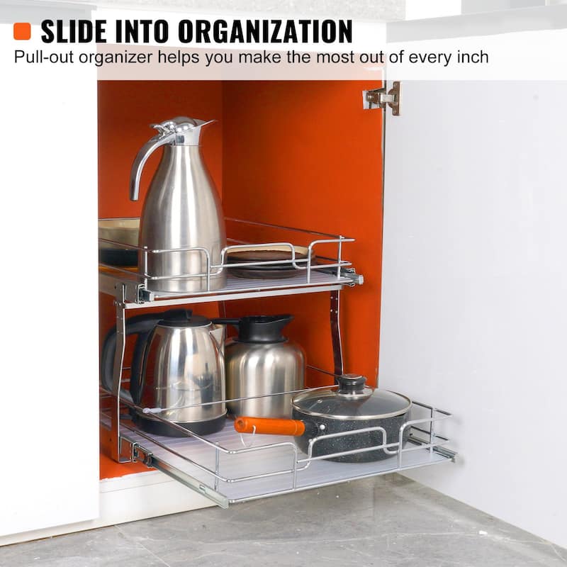 Pull Out Cabinet Organizer for Kitchen or Bathroom and Chrome Steel Shelf