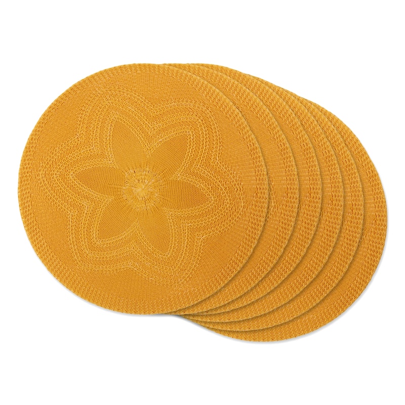 DII Honey Gold Floral Woven Round Placemat (Set of 6) - Honey Gold