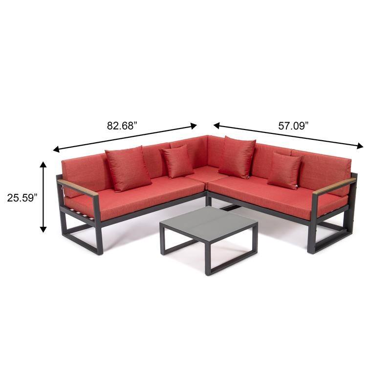Chelsea 3-Piece Adjustable Headrest All-Weather Sectional Set in Aluminum Frame with Removable Cushion Covers for Indoor/Outdoor