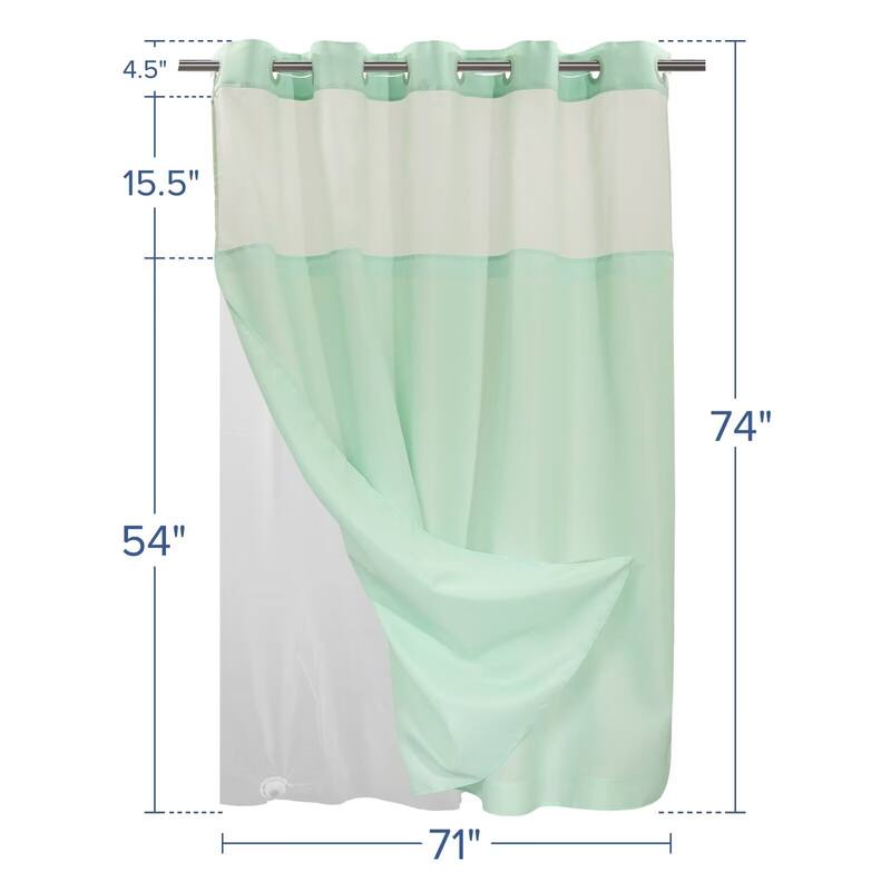 No Hook Slub Linen Texture Shower Curtain with PEVA Snap-in Liner