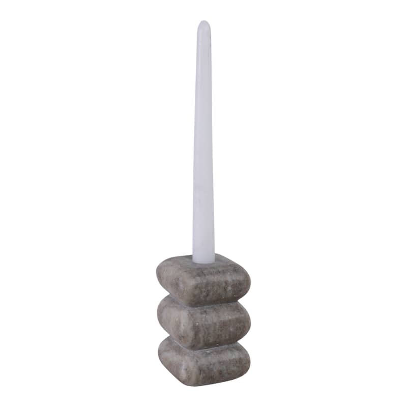 Stone Marble Curvy Pillar and Taper Holder Modern Design - 5" Ivory - 3" x 3" x 4.75"