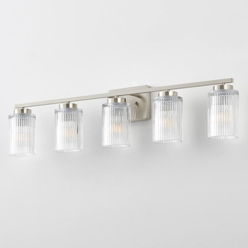 KAWOTI Modern Vanity Light with Cylinder Ribbed Glass Shade