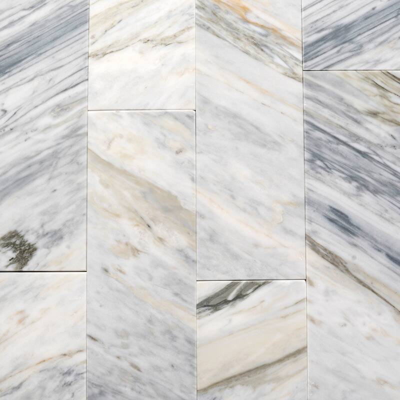 Apollo tile 4 x 12 Grandis Honed Gray Calacatta Bluette Marble Tile (5 sq ft/case) - 15 Pack