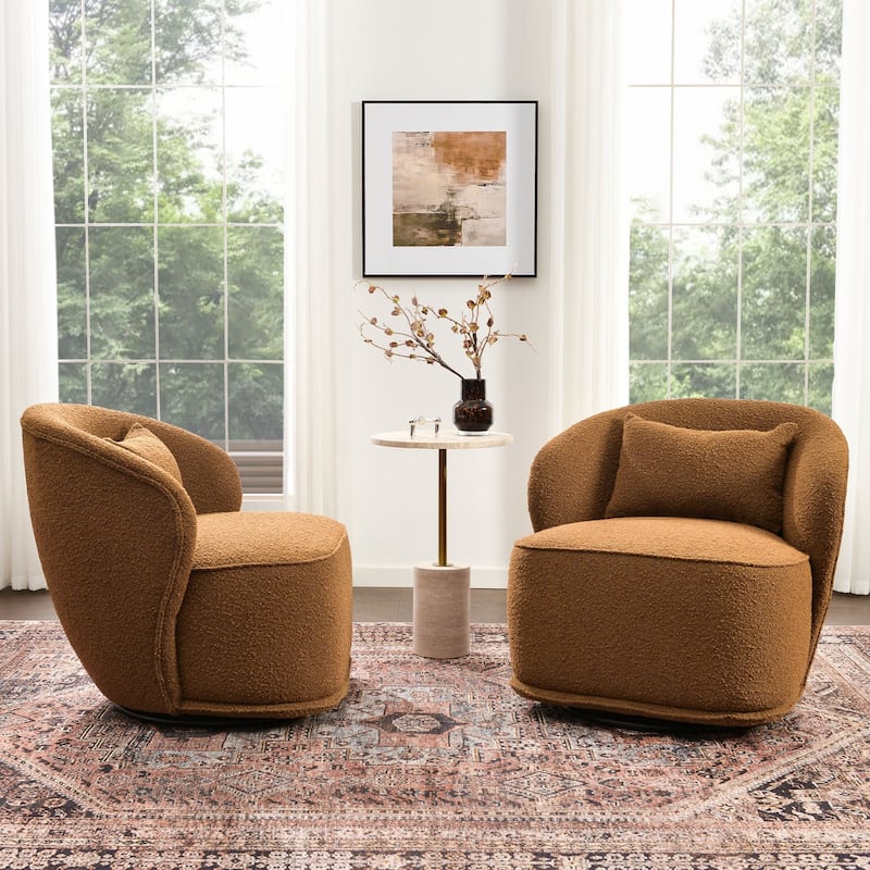 KINWELL 33" W Sherpa Boucle Upholstered Accent Swivel Chair (Set of 2)