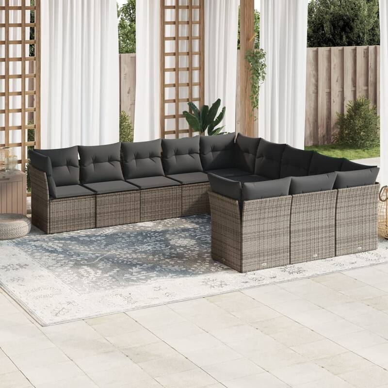 vidaXL Garden Sofa Set Grey PE Rattan Large Modular Garden Sofa Set - 24.4 x 24.4 x 27.2