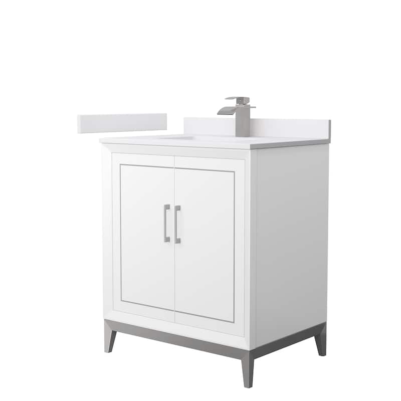 Marlena 30-Inch Single Vanity Set, Cultured Marble Top - White, Nickel Trim, White Cultured Marble Top