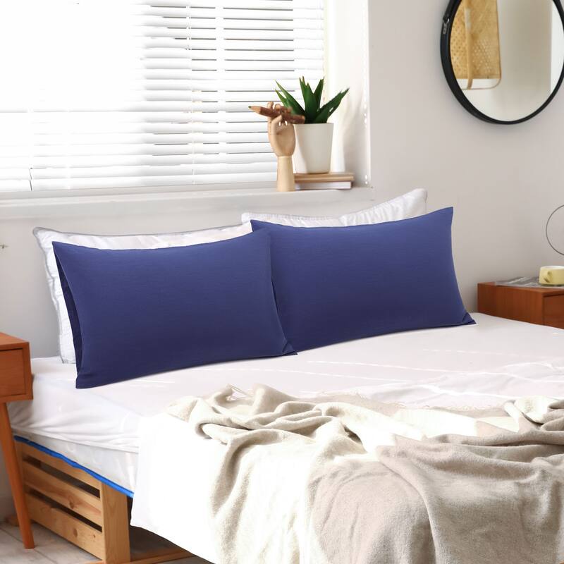 2Pcs Washed Microfiber Pillowcases Soft Envelope - Navy Blue - Queen