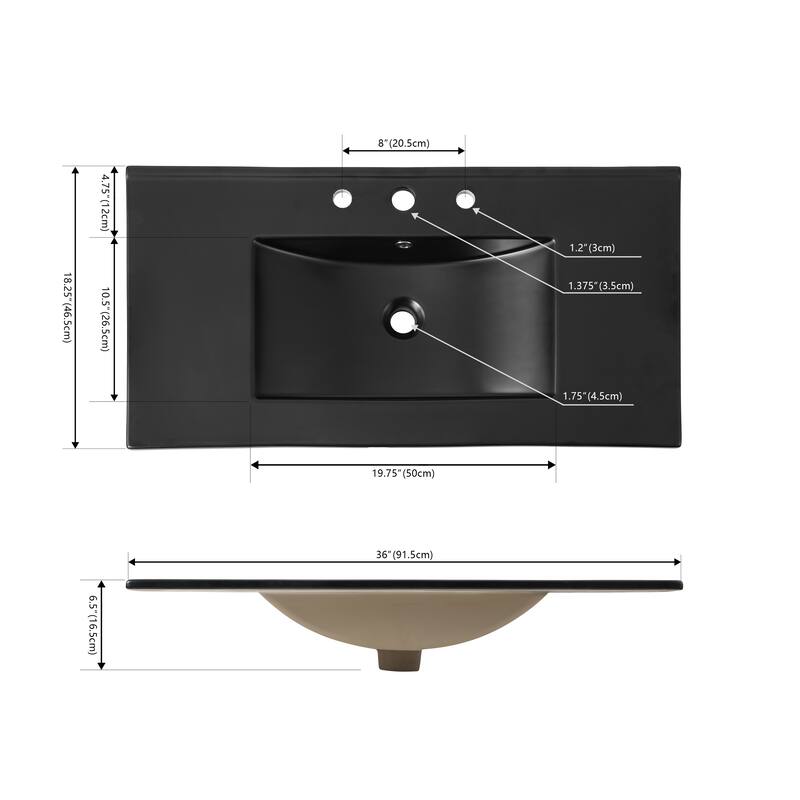 Aubert 3-Hole Classic Contemporary Rectangular Ceramic Single Sink Basin Vanity Top, by JONATHAN Y