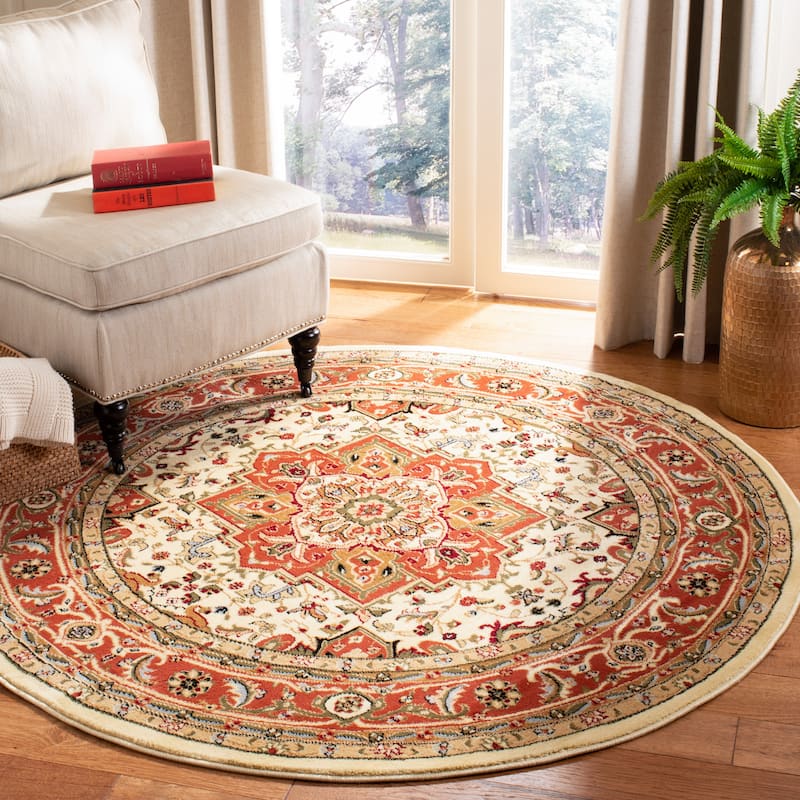 SAFAVIEH Lyndhurst Feryal Traditional Oriental Medallion Rug - 8' Round - Ivory/Rust - Round