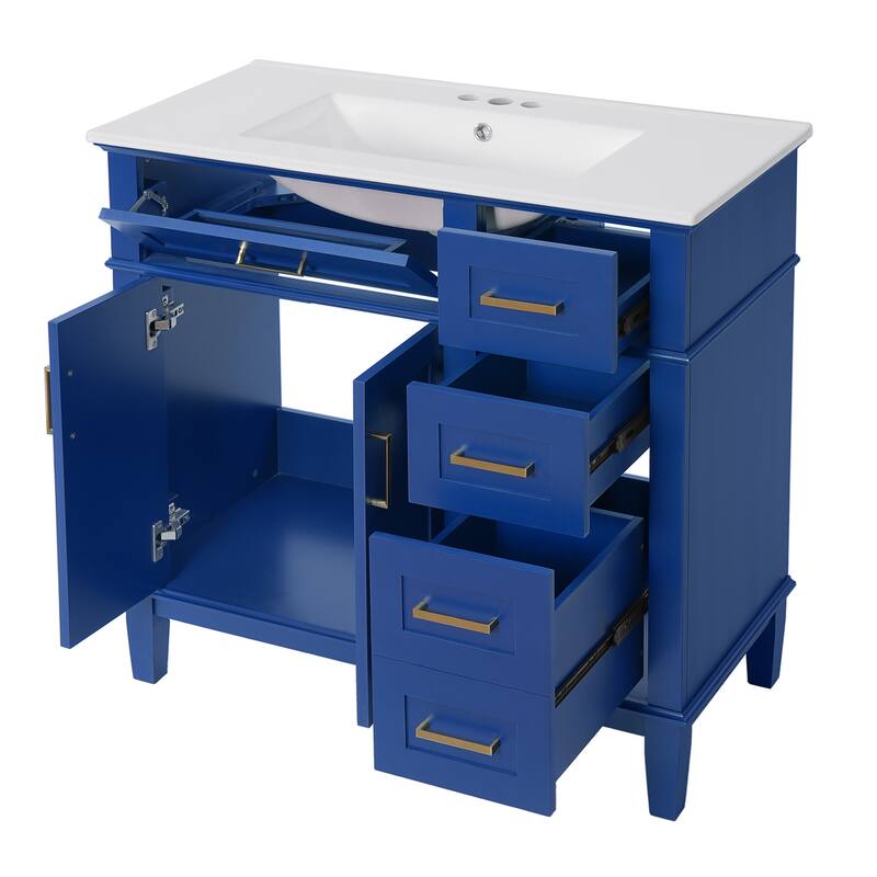 Solid Wood Frame Bathroom Vanity Cabinet with Ceramic Sink for Small Bathrooms, 36 Inch