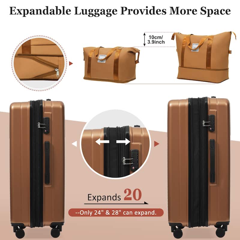 Luggage Sets 5 Piece with Half-opening, Hardside Carry On Suitcase Set with Double Spinner Wheel, with USB Port,TSA Locks