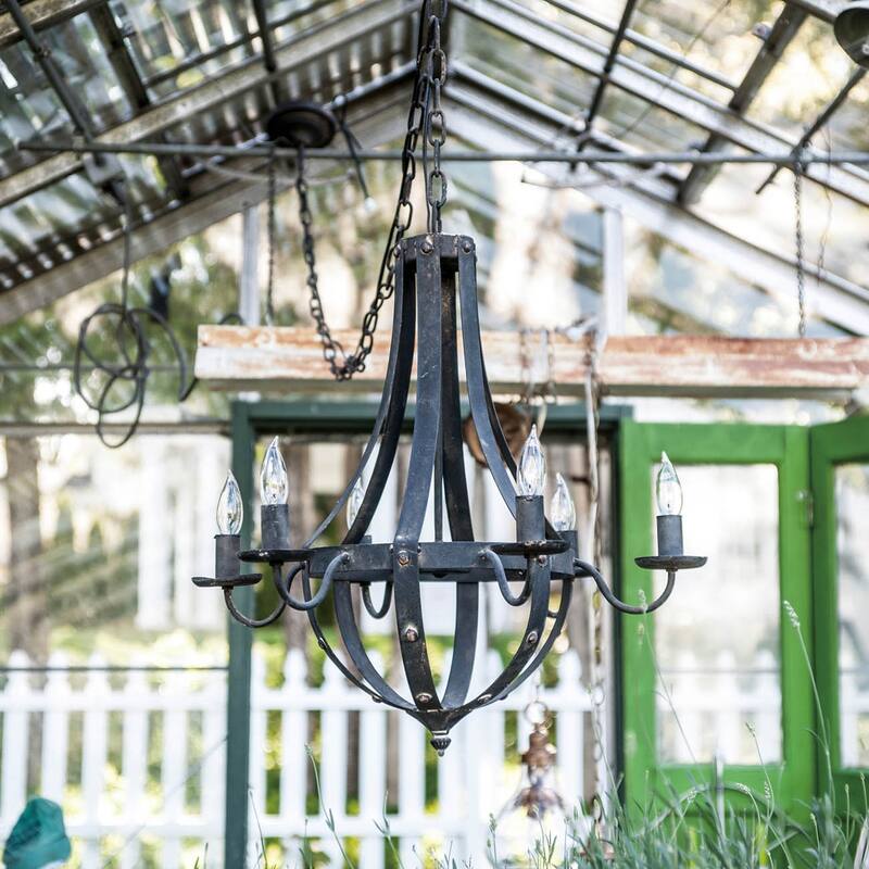 6 - Light Metal Chandelier, Hanging Light Fixture with Adjustable Chain for Kitchen Dining Room Foyer Entryway,Bulb Not Included