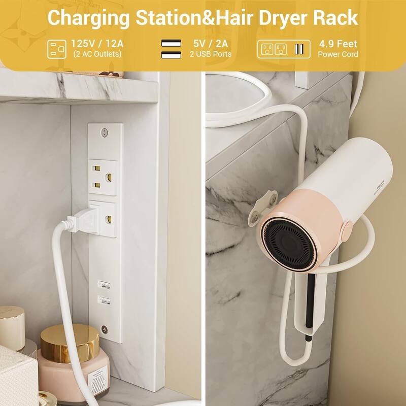 4 Drawers and 5 Shelves Dressing Table, Makeup Vanity Desk with Lighted Mirror