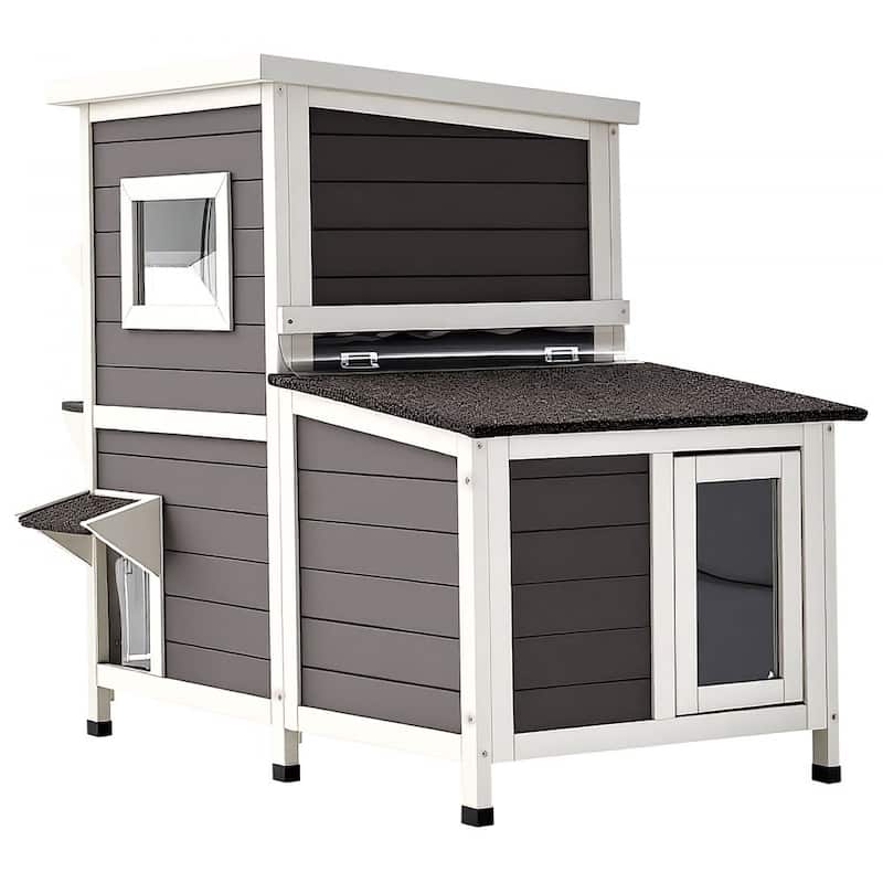 Outdoor Wooden Cat House for Multiple Cats with Waterproof Roof and Elevated Weatherproof Design