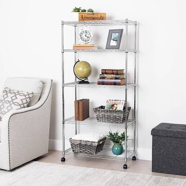 5Tier Shelving Unit Storage Shelves with Wheels Heavy Duty Metal Rack
