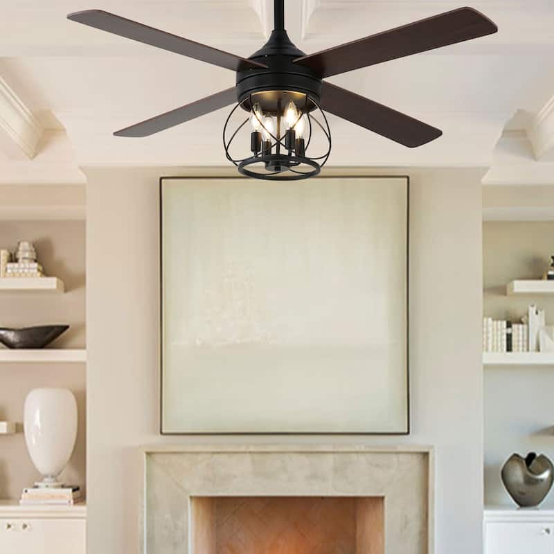 52" Industrial Ceiling Fan 6-speed Reversible Motor with Light and Remote - 52inch