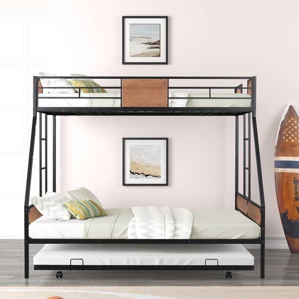 slide 2 of 25, Anti-Noise Design Metal Twin over Full Bunk Bed with Trundle, Black