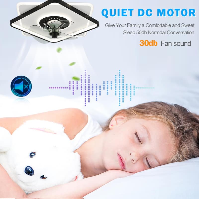 Cusp Barn 20-inch Low Profile Ceiling Fan with Light and Remote Control 6 Speeds Flush Mount Dimmable LED Lighting for Bedroom