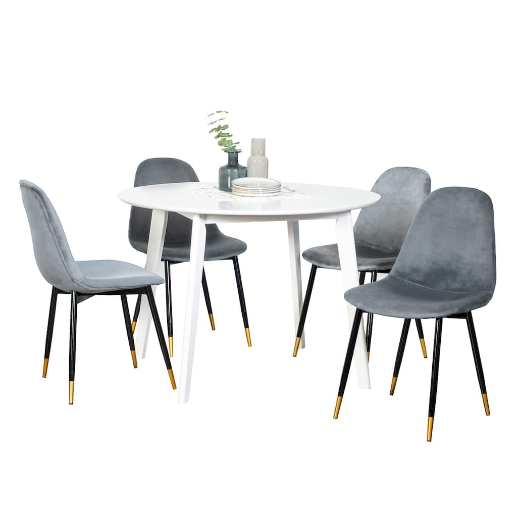 5-Piece Round Dining Set with Side Table and Upholstered Dining Chairs
