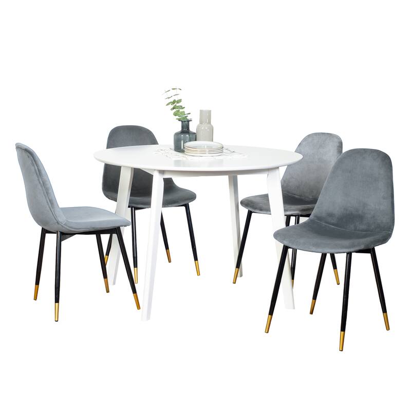 Modern 5-Piece Dining Set with Round Table & 4 Velvet Chairs