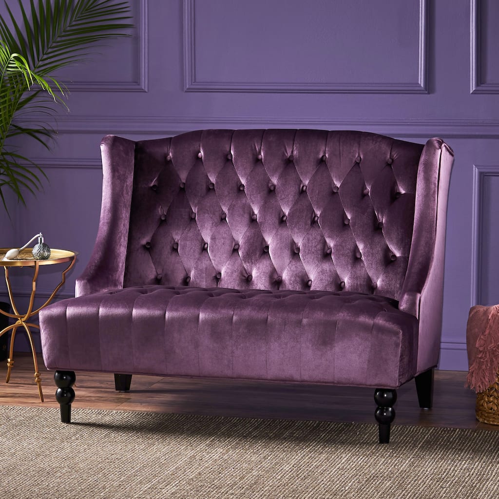 Luxury Velvet Loveseat with Button Tufted, Purple Upholstered Sofa Couch 2-Seater Settee with Wingback
