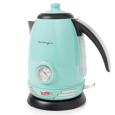 Nostalgia Retro 1.7-Liter Stainless Steel Electric Water Kettle with Strix Thermostat, Aqua