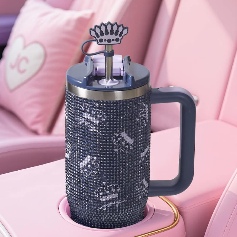 Juicy Couture Jetsetter Hydration Stainless Steel Tumbler with Handle and Straw With Topper