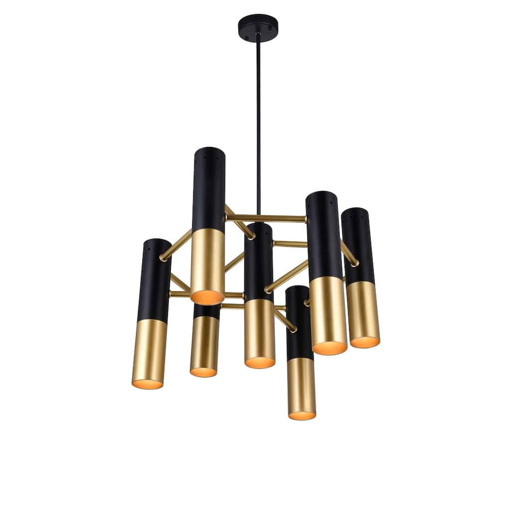 Anem 7 Light Matte Black & Satin Gold Down Chandelier - Matte Black/Satin Gold