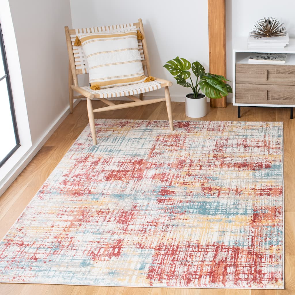 SAFAVIEH Skyler Precillia Modern Abstract Rug - Burgundy/Gold - 5' 5" x 7' 7"