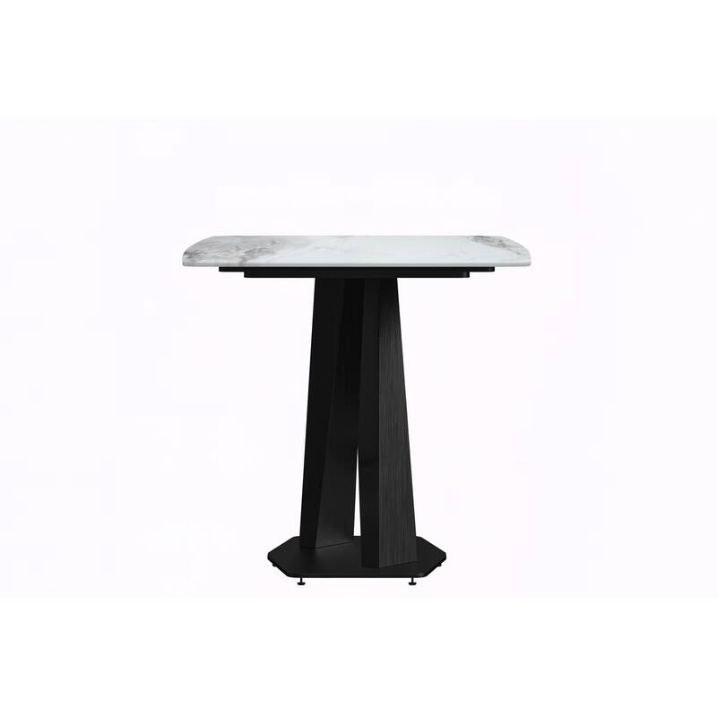 Voren Dining Table with Stone or Glass Tabletop in Black Steel Base
