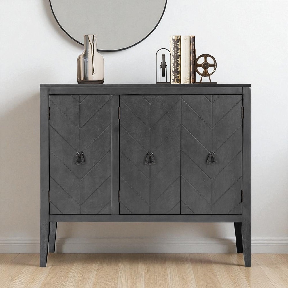 Adjustable Shelf Wood Sideboard Cabinet with Pine Legs and Retro Metal Handles, Storage Buffet for Entryway or Study