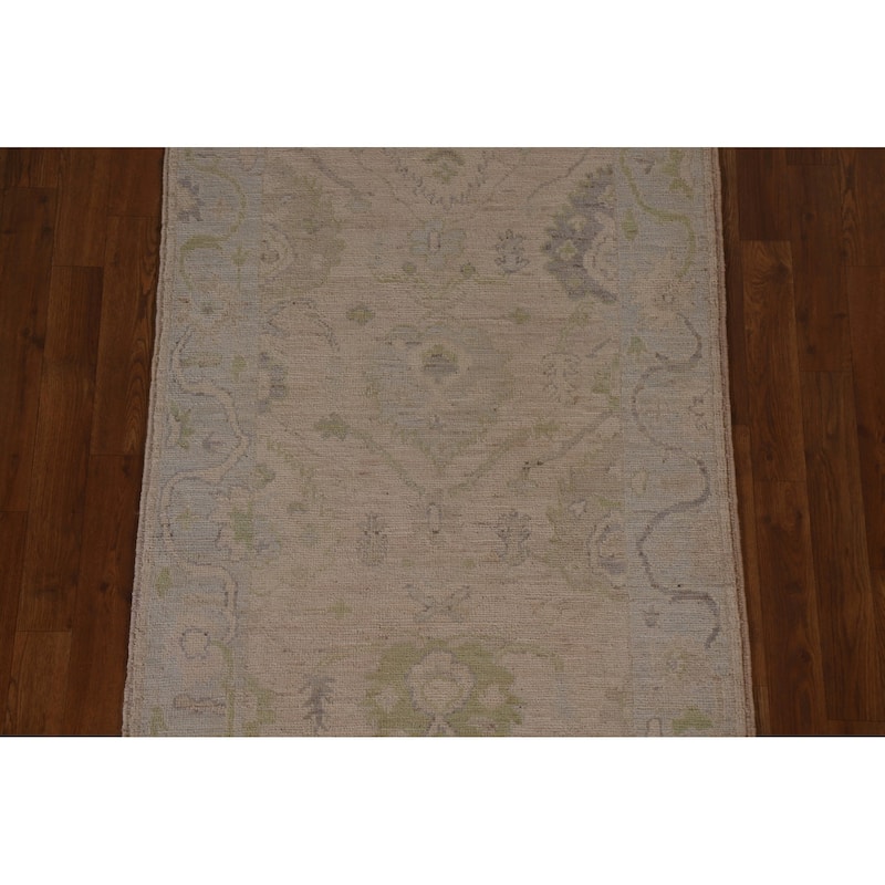 Floral Oushak Turkish Runner Rug Hand-knotted Wool Carpet - 3'1"x 9'10"