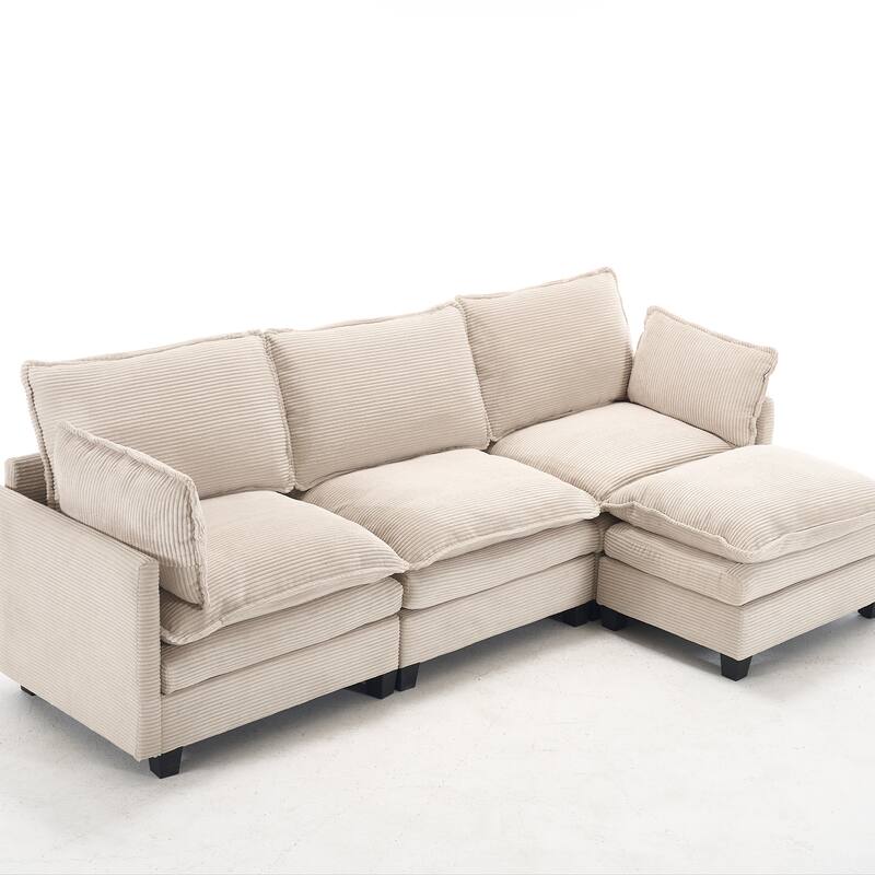 102" Velvet U-Shaped Sectional Sofa with Ottoman & Lumbar Pillows