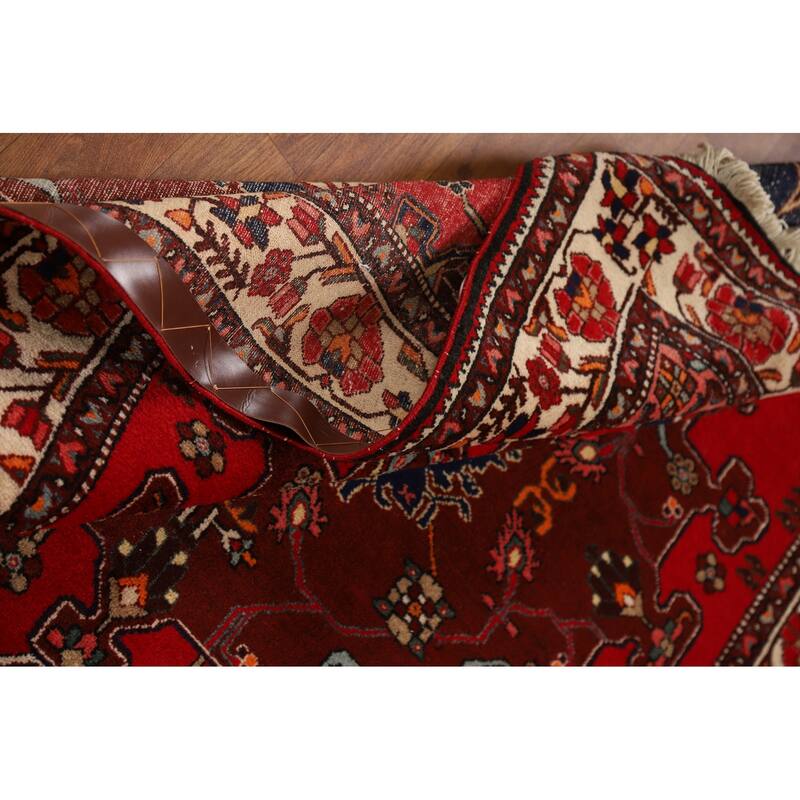 Red Geometric Hamedan Persian Rug Handmade Wool Carpet - 4'8"x 6'4"